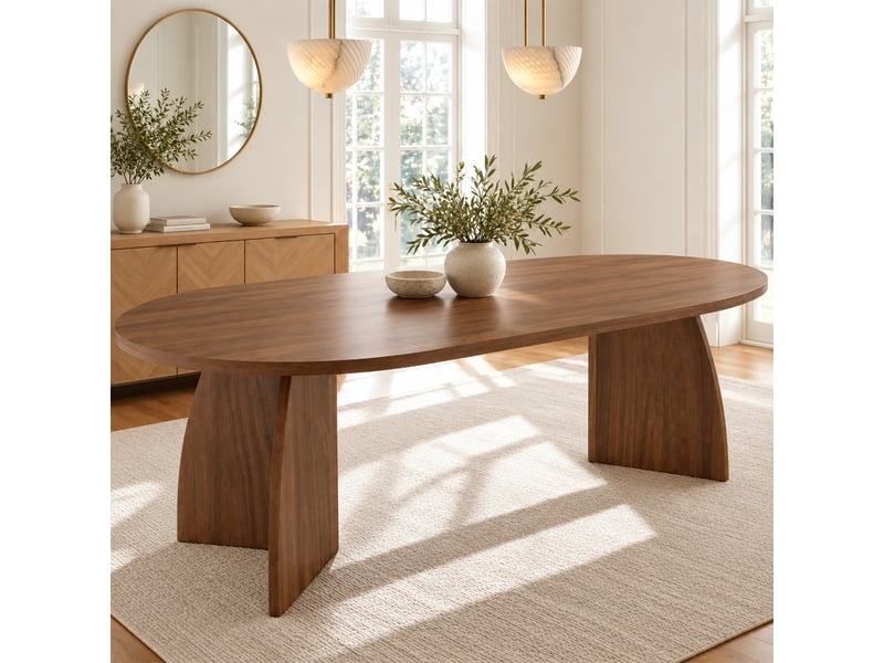 Table à manger extensible ovale 100140180x100x75 cm pour 4 à 8 personnes, plateau mdf effet bois, design moderne avec bords arrondis - noyer - Conforama D