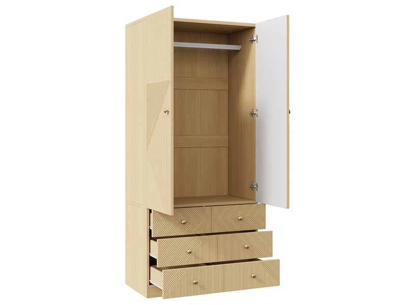  Armoire penderie 90x200 cm aspect chêne moderne - 2 portes 6 tiroirs avec barre de suspension  - Conforama R