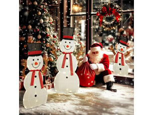 Décoration de noël 3 pièces bonhommes de neige lumineux pour extérieur, led, ip44, acier, blanc multicolore