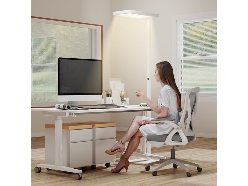  Lampadaire sur pied salon led dimmable spectre complet pour le soin des yeux télécommande blanc 60 x 32 x 196 cm  - Conforama D