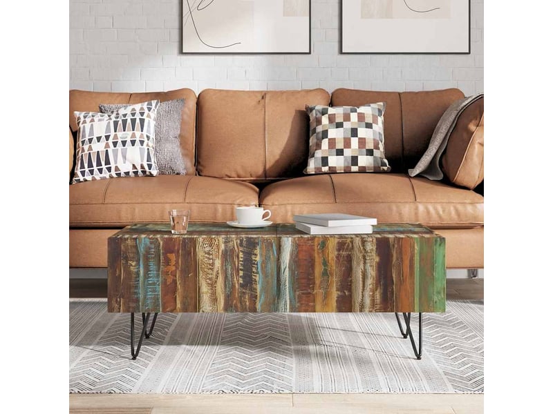 Table basse - table de salon - table à thé bois massif de récupération 100x50x38 cm - Conforama C