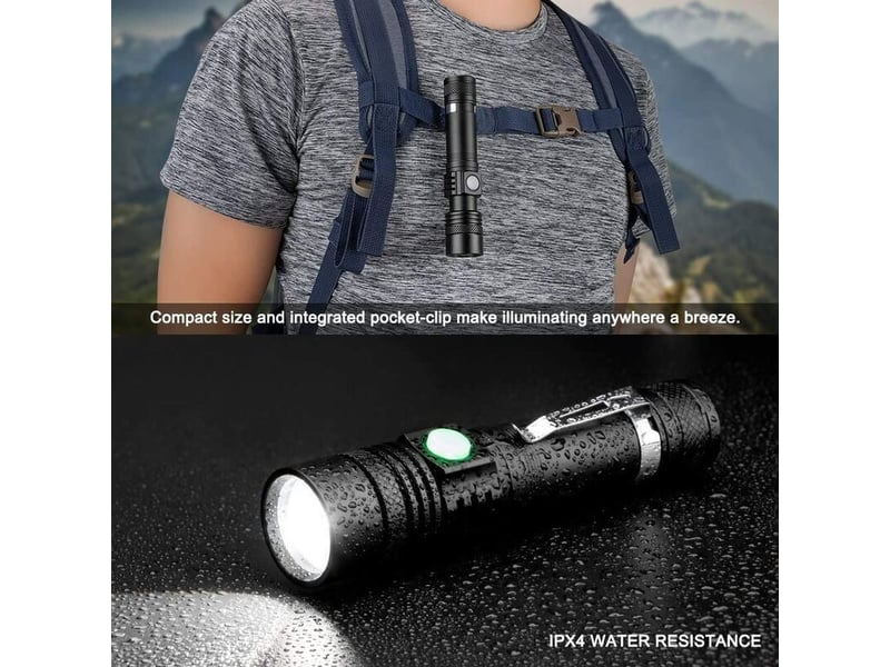  Lampe torche led rechargeable usb,3 modes eclairage, lampe de poche zoomable pour ménage, le camping, la randonnée, d'urgence  - Conforama E