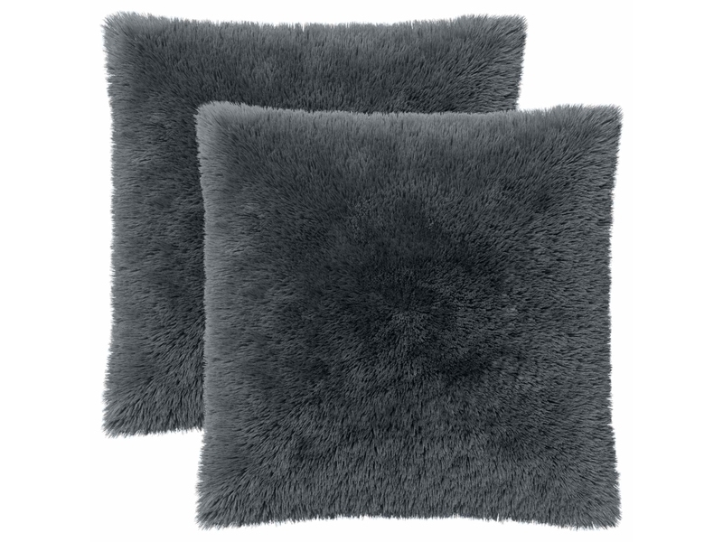 Lot de 2 coussins avec oreiller, coussins décoratifs heerlen anthracite fleece pv cf50376 - Conforama A