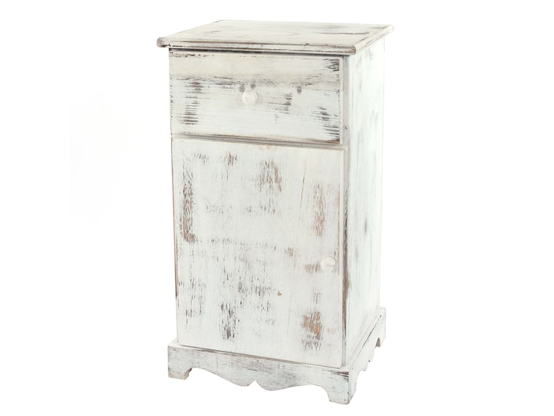  Commode, table d'appoint, chevet, table haute, 35x29x63cm, shabby, vintage - blanc  - Conforama A