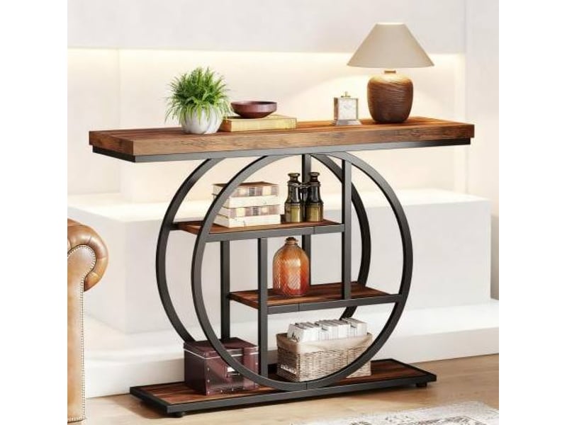  Console avec 4 niveaux et plateau épais, style industriel, structure en métal, pour entrée et salon, 105 × 30 × 80 cm  - Conforama C