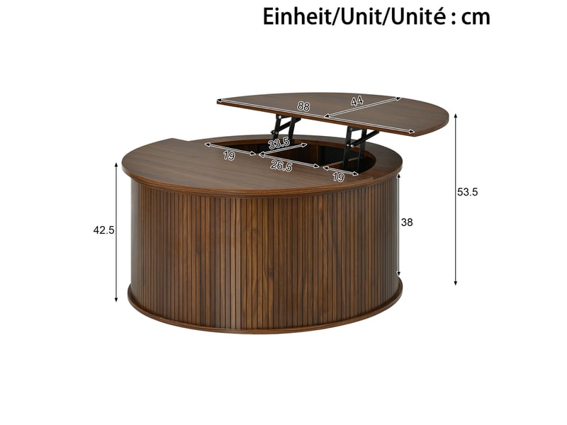  Table basse relevable ronde 88 cm – noyer – plateau réglable avec rangement intégré en mdf pour salon  - Conforama C