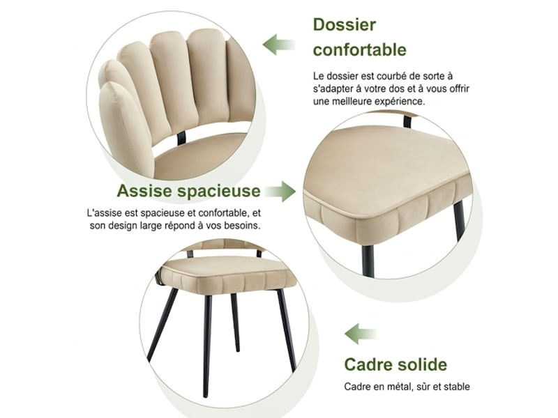  Ensemble table ronde ø107 cm et 4 chaises de salle à manger, tissu marron clair  - Conforama E