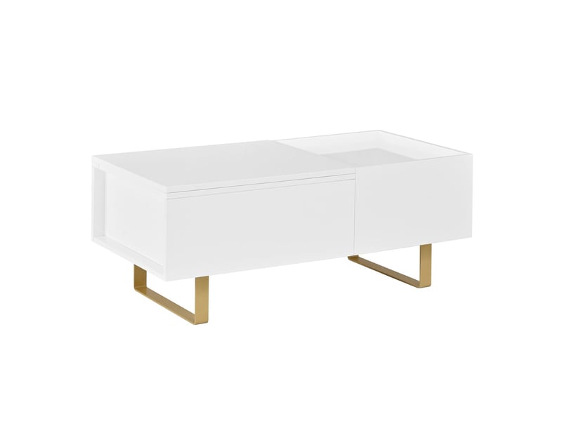  Table basse avec rangement rangement intégré plateau en mdf finition brillante tiroir pieds en fer  - Conforama A