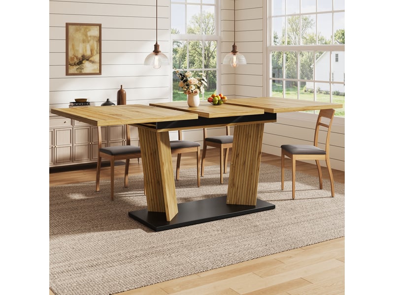 Table à manger extensible 120-160x80x76 cm table de salle à manger 6 à 8 personnes rectangulaire en bois pour salon cuisine, chêne - Conforama B