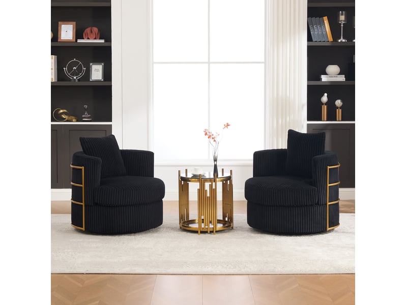  Fauteuils pivotants 76x79x78 cm, lot de 2, accoudoirs rembourrés, rangement sous assise, velours côtelé noir  - Conforama B