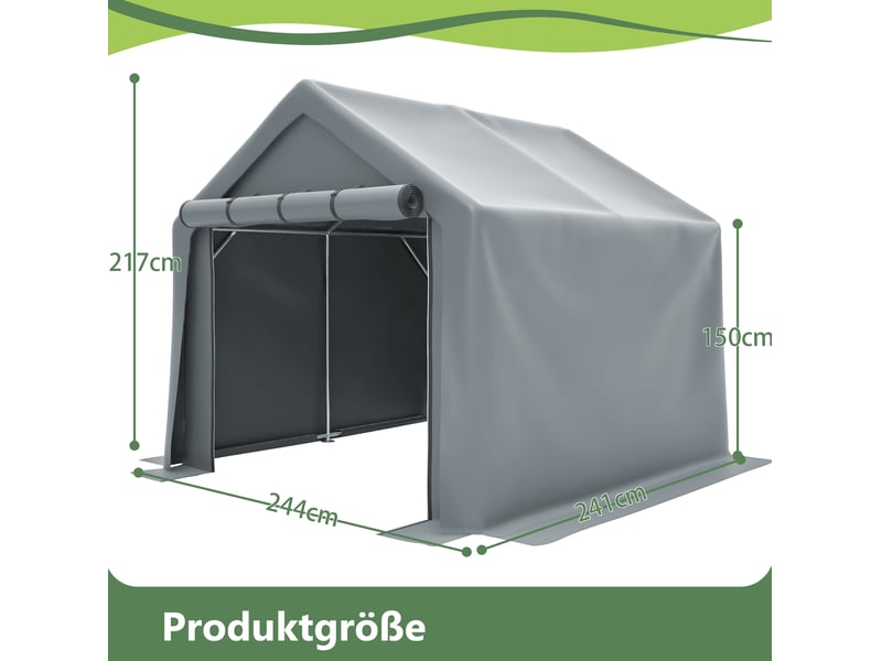  Abri de rangement extérieur 244 x 241 x 217 cm gris foncé, bâche pe 170 gm², avec porte à enroulement  - Conforama C
