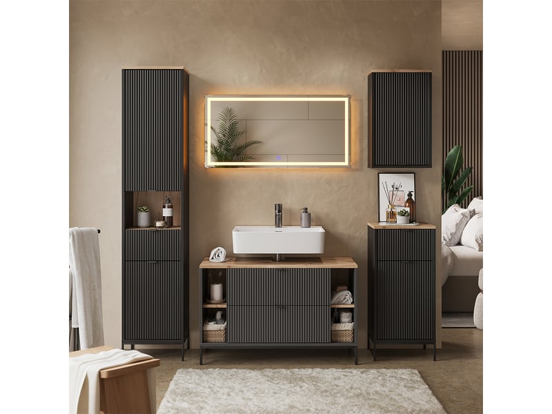  Vicco meubles bain, noirchêne viking, 5 pièces  - Conforama C