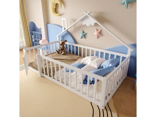 Lit cabane 90x190 cm <strong>RAUMIO</strong> <strong></strong> coloris blanc