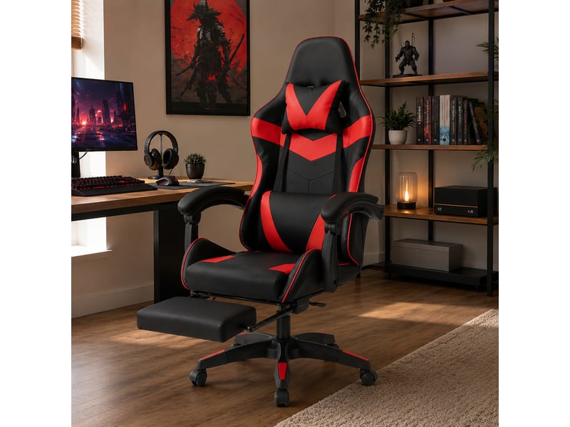  Chaise gaming de bureau ergonomique inclinable noir et rouge akron  - Conforama E