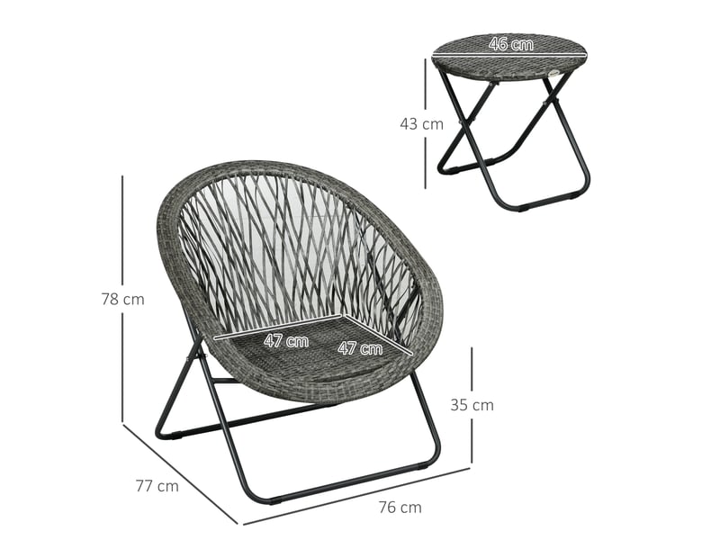  Salon de jardin compact pliable avec table basse et 2 fauteuils en acier gris  - Conforama C