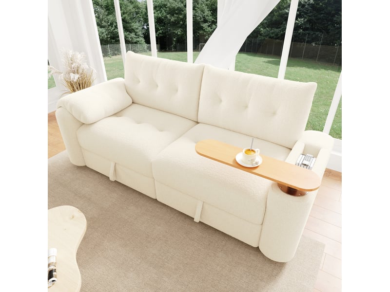 Canapé modulaire 2 places 207,5 x 80 cm – beige – rangement, table d’appoint pivotante et têtière - Conforama B