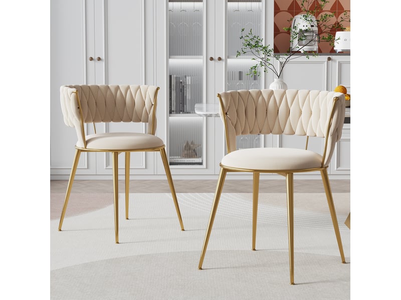 Chaise de salle à manger tcqpz lot de 2 en velours ivoire avec accoudoirs dossier ajouré pieds en métal doré 57 x 43 x 70 cm - Conforama B