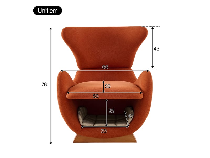 Fauteuil lounge 66x55x76 cm, style requin-baleine, niche intégrée, en bois, tissu anti-rayures, couleur rouge brique - Conforama C