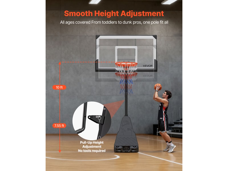  Vevor panier de basket-ball sur pied avec roues hauteur réglable 2,3-3,05 m  - Conforama E