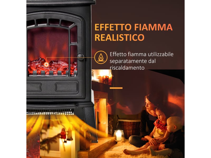  Cheminée électrique à effet flamme, 10002000 w, température réglable et protection contre la surchauffe, surface de couverture 20-25 m², 39 x 24 x 56,5 cm, noire  - Conforama D