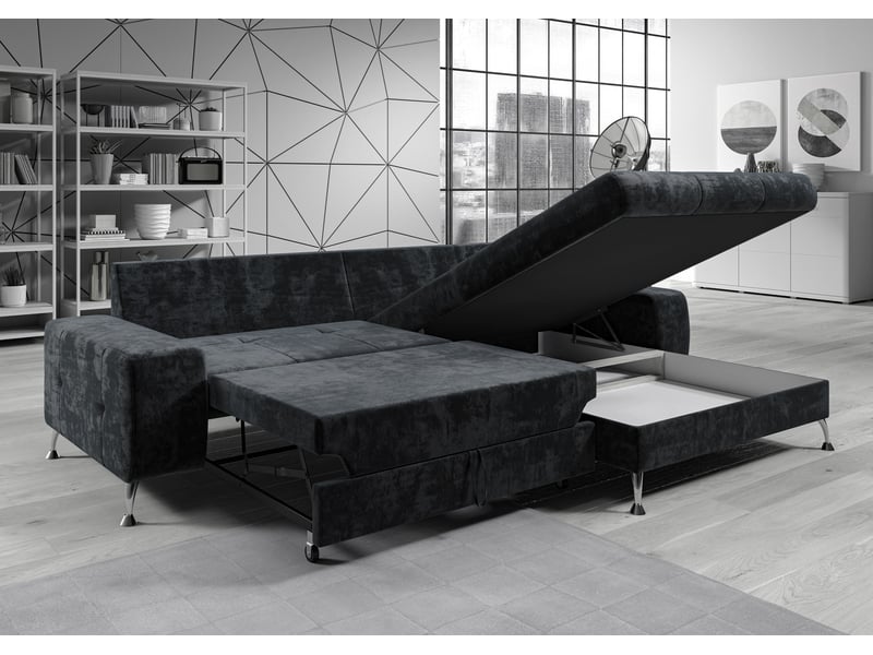  Canapé d’angle artemia marron clair velours 275 cm convertible avec coffre droite Artemia - Conforama C