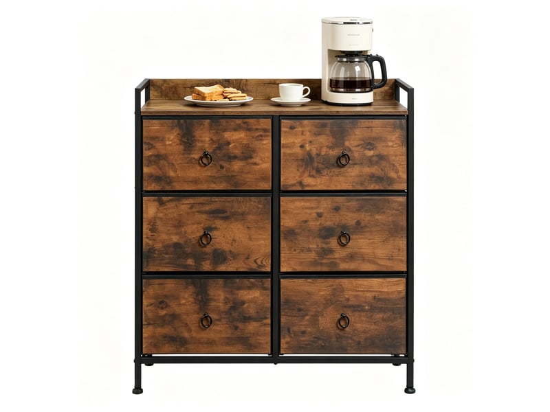  Commode 6 tiroirs en tissu pour chambre 80×29×78 cm bois d’ingénierie métal marron rustique noir  - Conforama A