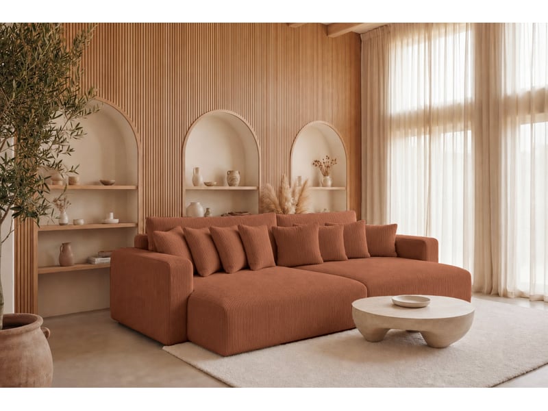  Suzie - canapé droit convertible petit velours côtelé 4 places terracotta  - Conforama B