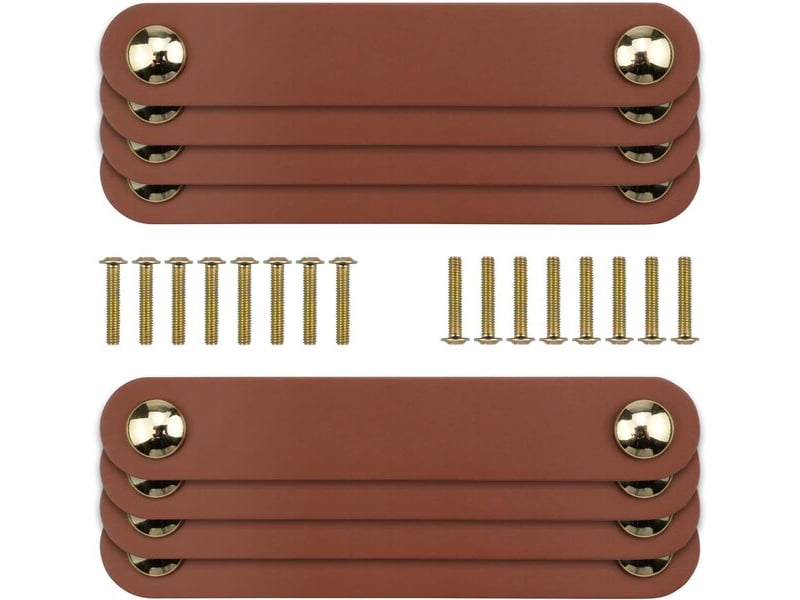  Set de 8 tirateurs en cuir marron vintage de 14 cm, poignées pour tiroirs, commodes et meubles avec vis  - Conforama A
