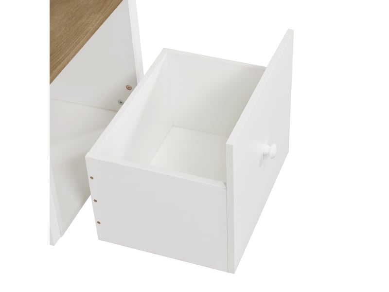  Lit mezzanine enfant 90x200 cm en bois, blanc et bois clair, avec bureau, rangements et escalier, sans matelas  - Conforama D