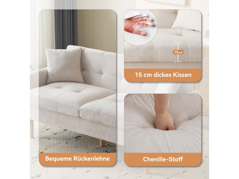  Canapé 2 places tissu chenille moderne canapé double compact avec coussins épais pour petit salon et appartement  - Conforama D