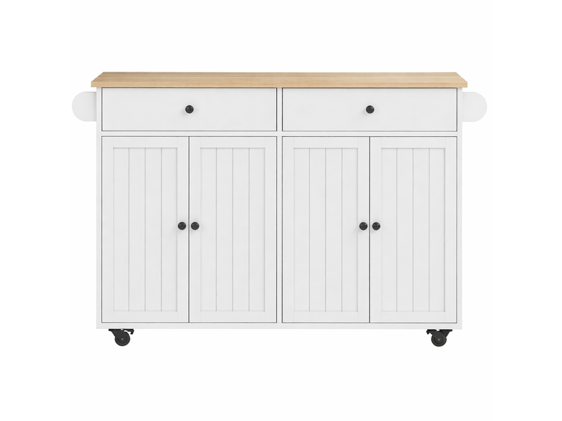 Îlot cuisine mobile mdf blanc 2 tiroirs 2 placards range-épices porte-serviettes porte-couteaux - Conforama A