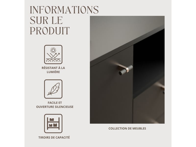 Commode salon sento - commode chambre - 190x40x81 cm - 2 portes et 2 tiroirs - noir SENTO - Conforama D