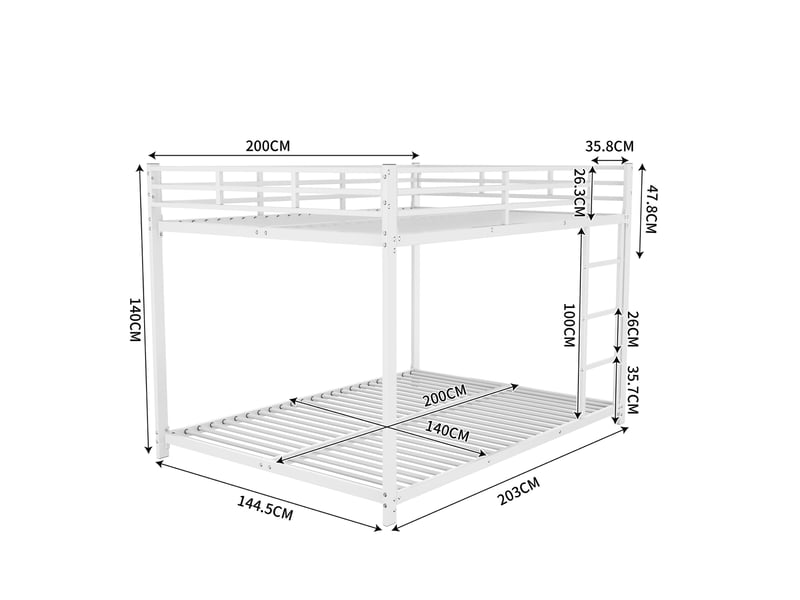  Lit superposé enfant en métal 140 x 200 cm, blanc, avec barrières de sécurité  - Conforama C