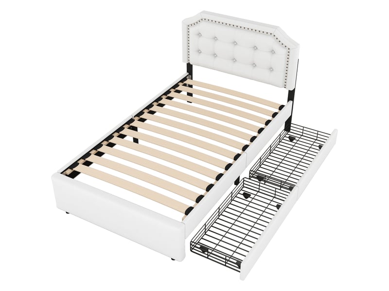  Lit avec rangement 90x200 cm en mdf avec tiroirs de rangement - beige  - Conforama A