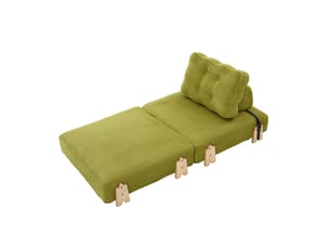 Fauteuil-lit convertible 90x86x84 cm en velours côtelé avec bois vert olive sans matelas