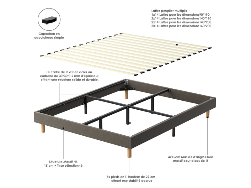  Ensemble matelas ressorts 140x190 cm epaisseur 30 cm + sommier déco  - Conforama C
