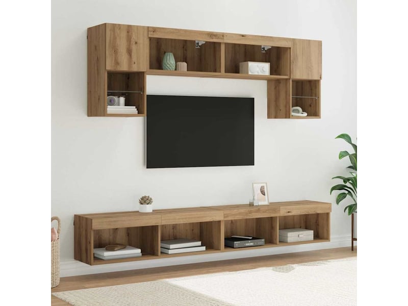  Unités murales tv avec led 6 pc chêne artisanal shl85809  - Conforama B