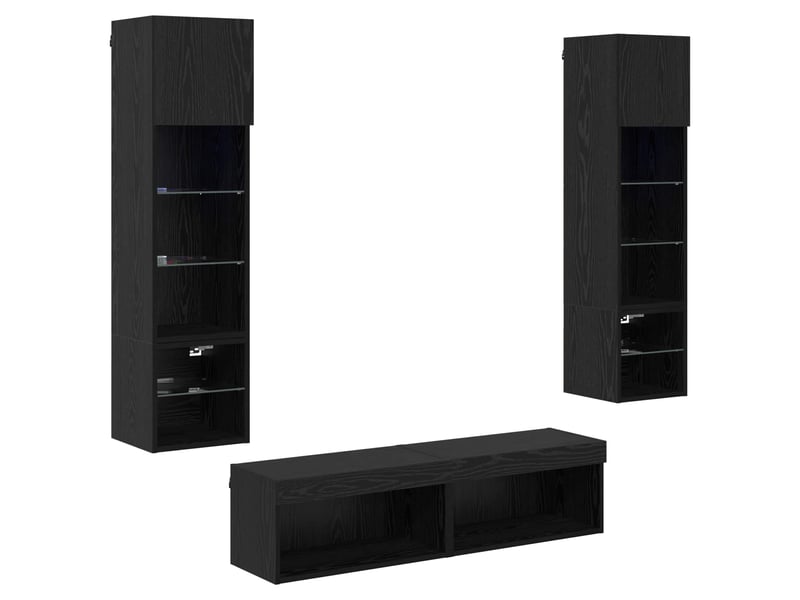  Unité murale de tv 6 pcs chêne noir bois d'ingénierie shl97631  - Conforama A