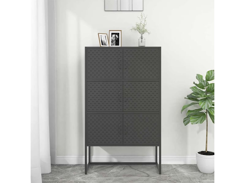  Buffet haut, meuble de rangement salon anthracite 80x35x135 cm acier  - Conforama B