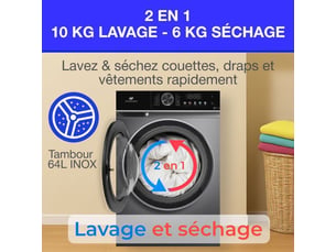 Lave linge séchant ouverture hublot CONTINENTAL EDISON CELS106S - 10 kg 1200 trs/min profondeur 63 cm