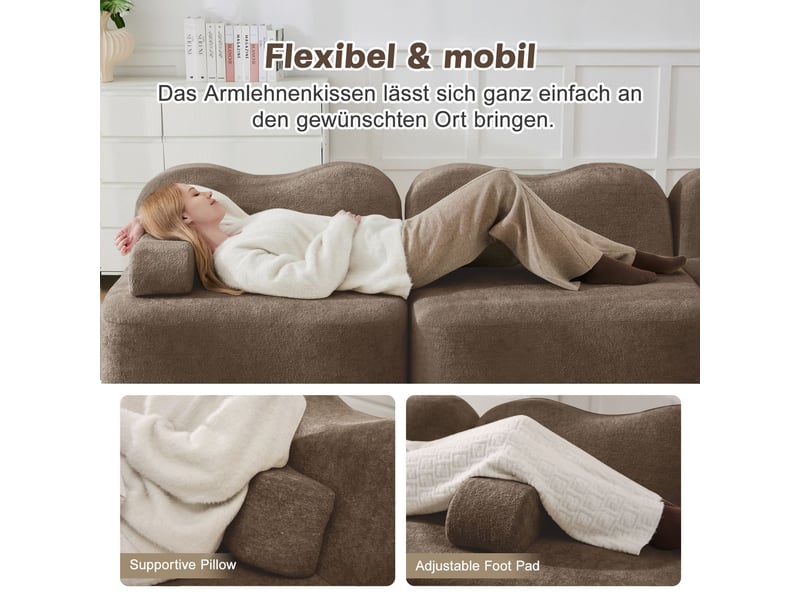  Canapé modulable forme ondulée mousse haute densité 32d assise profonde coussin d'accoudoir mobile brun  - Conforama D