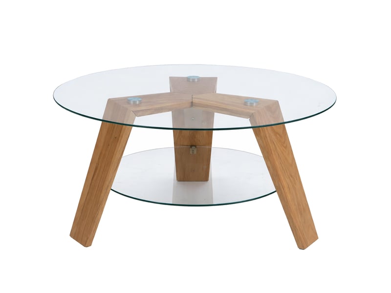 Table basse mca hwc-p59, table d'appoint, table basse, table de salon, bois massif, verre rond ø 75 cm, chêne - Conforama A