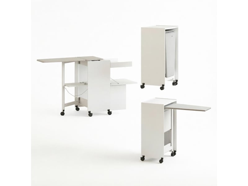  Meuble table à repasser pliante sur roulettes en mdf blanc et gris 154x55x87 cm T5828P561739 - Conforama B