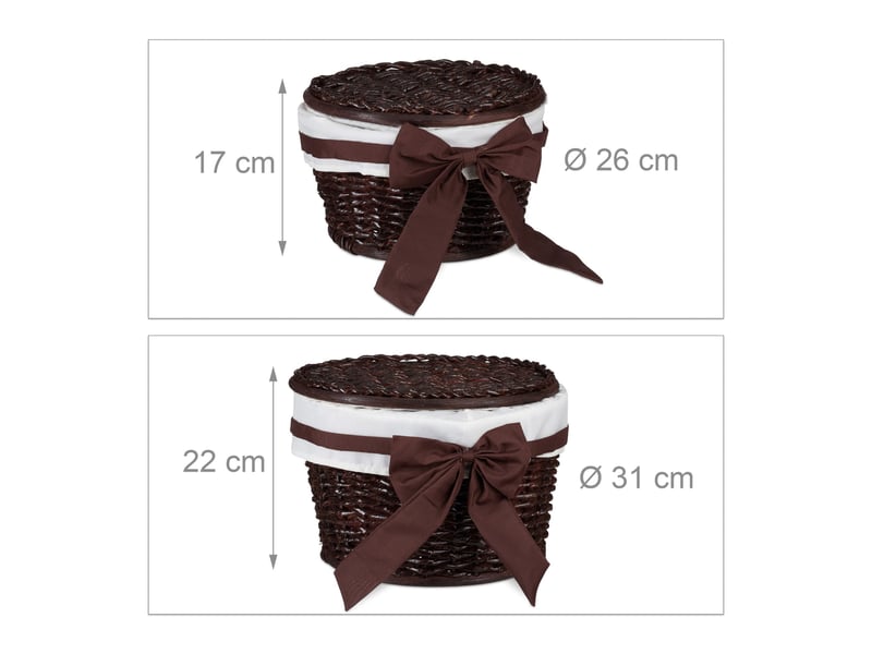  Lot de 2 corbeilles de rangement décoratives avec couvercle empilables 22 x 31 cm et 17 x 26 cm en bois blanc 13_0004368  - Conforama A