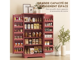 Buffet cuisine armoire de cuisine 5 niveaux avec portes et étagères réglables grain de bois rouge 60l x 40p x 120h cm