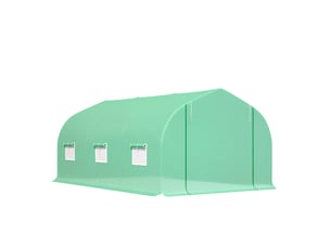 Serre 4,5 x 3 x 2 m, serre en aluminium avec porte enroulable, porte zippée, 6 fenêtres en filet, poteaux de support