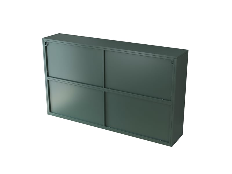  Armoire murale modèle glass 120 cm, vert foncé, 4 portes vitrées, rangement cuisine salon salle bain  - Conforama E
