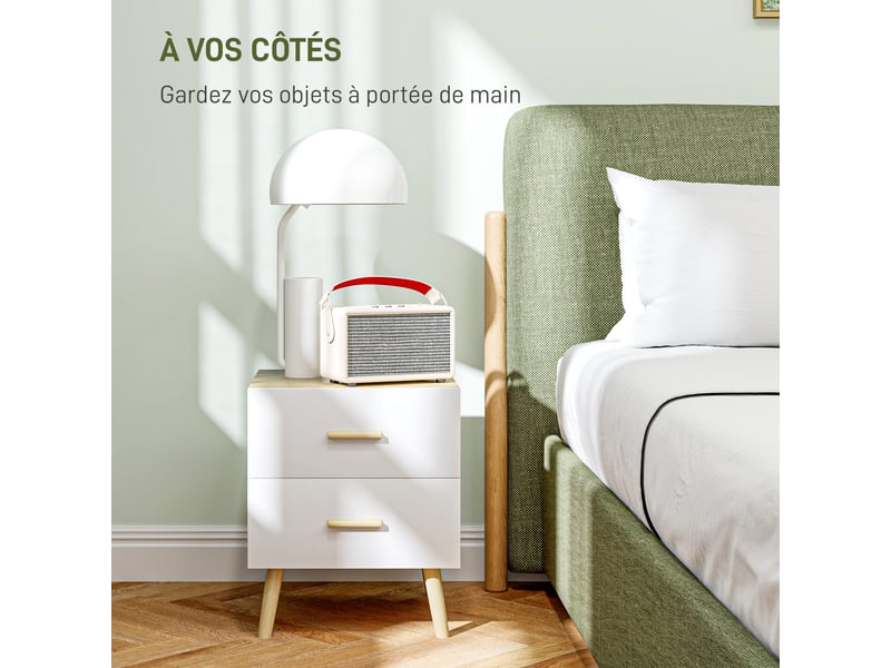  Table de chevet, table de nuit avec 2 tiroirs, style moderne, pour chambre à coucher, salon, chêne, 40 x 40 x 50 cm  - Conforama A
