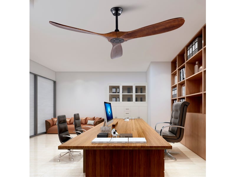 Grand ventilateur de plafond en bois 152 cm sans lumière, design mid-century pour terrasse, salon, garage et pavillon  - Conforama C