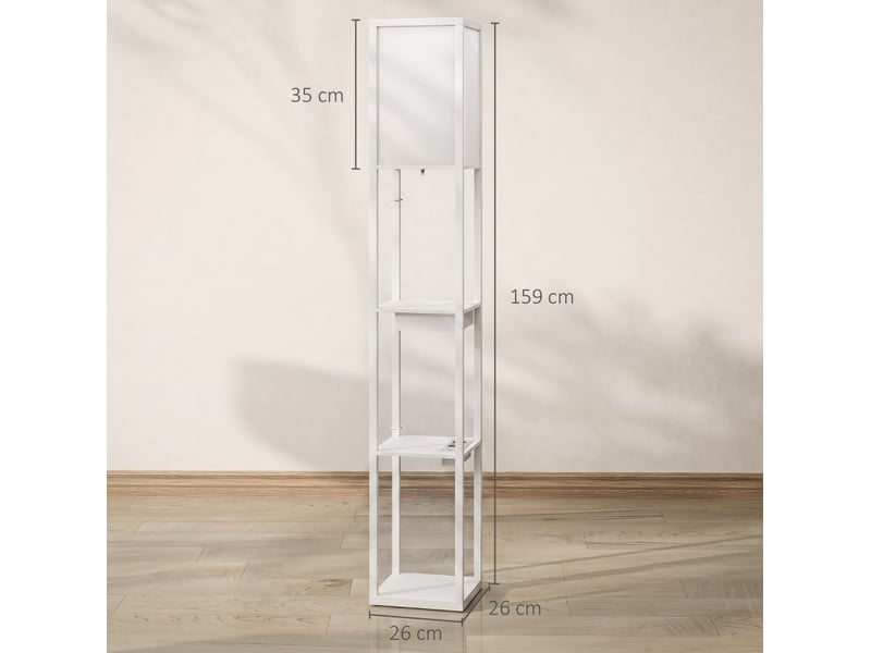  Lampadaire 26x26x159 cm avec 3 compartiments ouverts, ports usb et interrupteur au pied, mdf blanc  - Conforama E